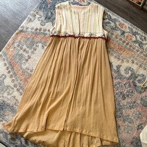 Boho Long Gauze Festival Vest with fringe and vintage floral ribbon accents